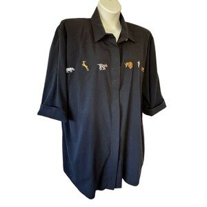 Lady Danielle Safari Long Tunic Black has Earrings Vintage Animals Lagenlook 20W